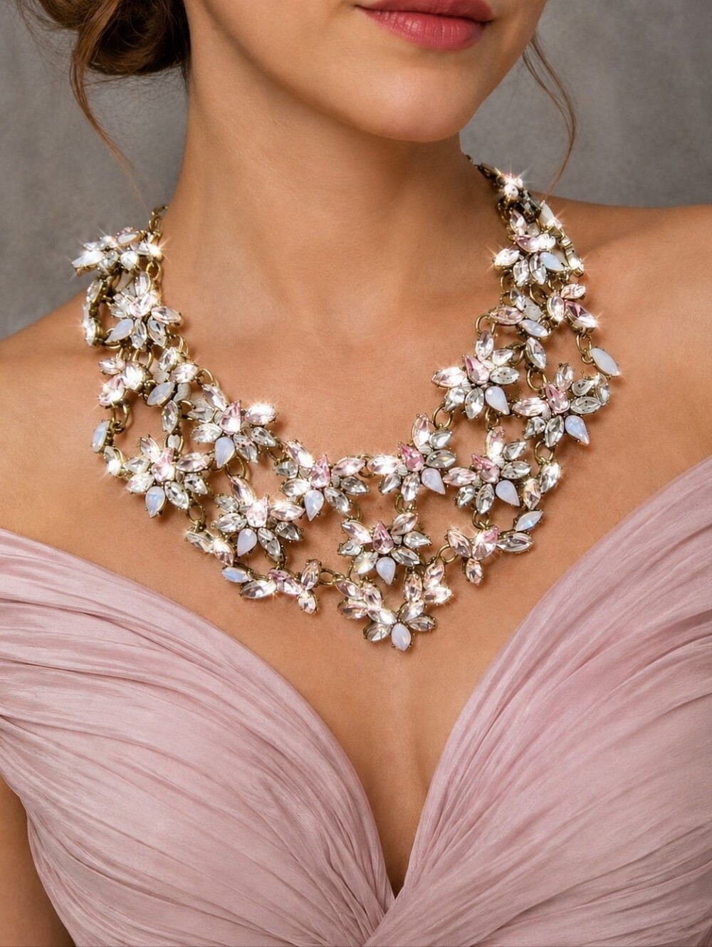 BaubleBar Opaline Antique Brass Bib Oversized Runway Necklace Formal Crystal